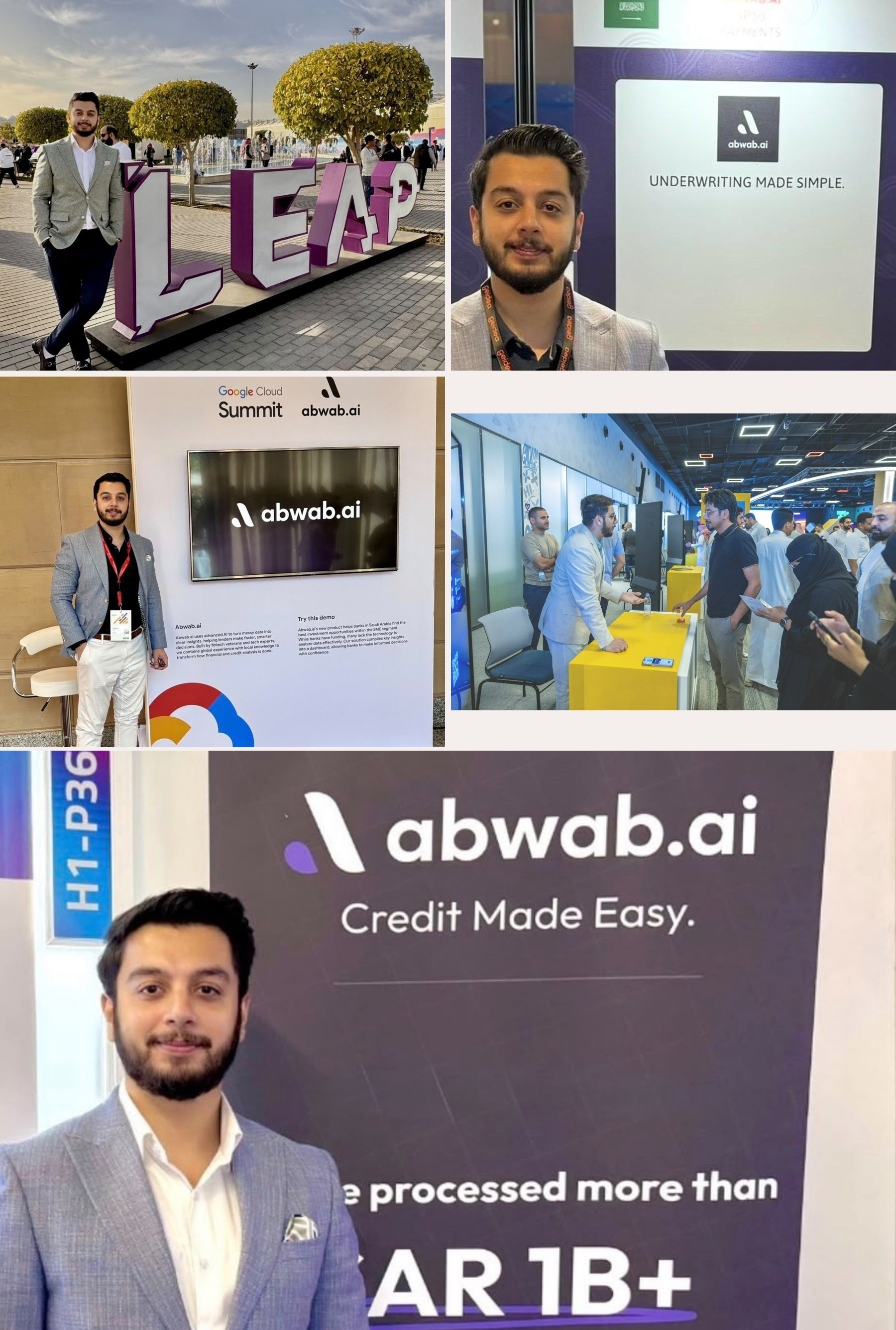 Abwab.ai collage: At home, I stood at the booth