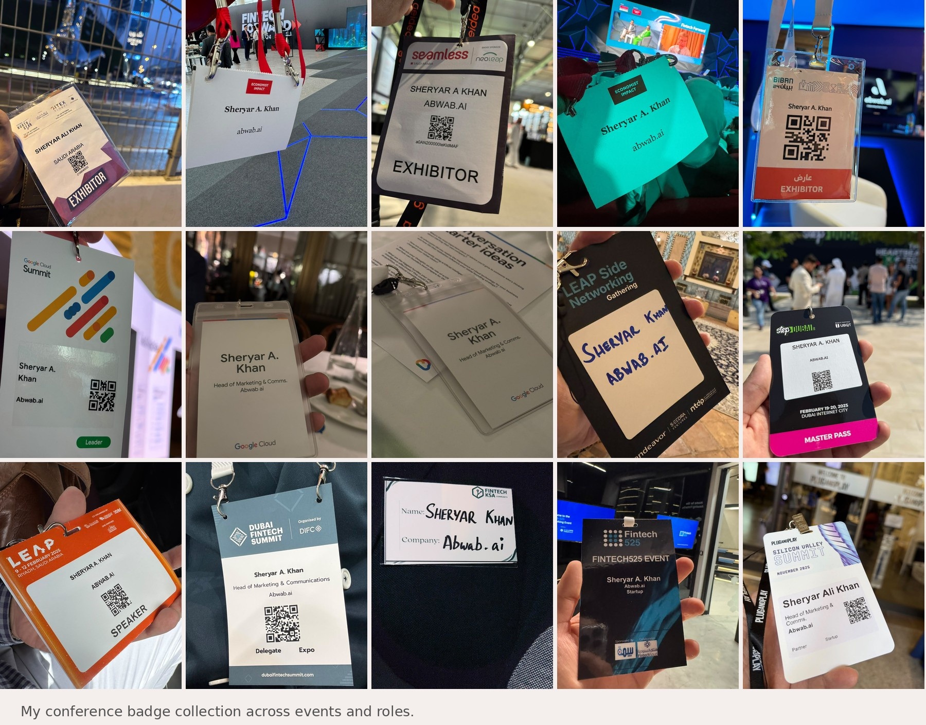 Collage of conference badges