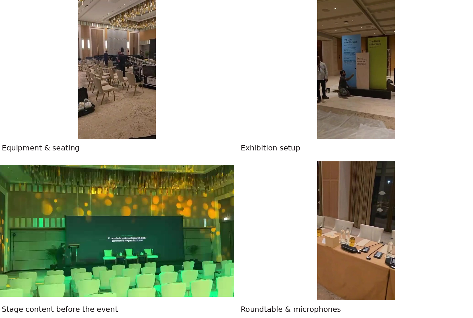 Behind-the-scenes stills: room, exhibition, stage and roundtable setup