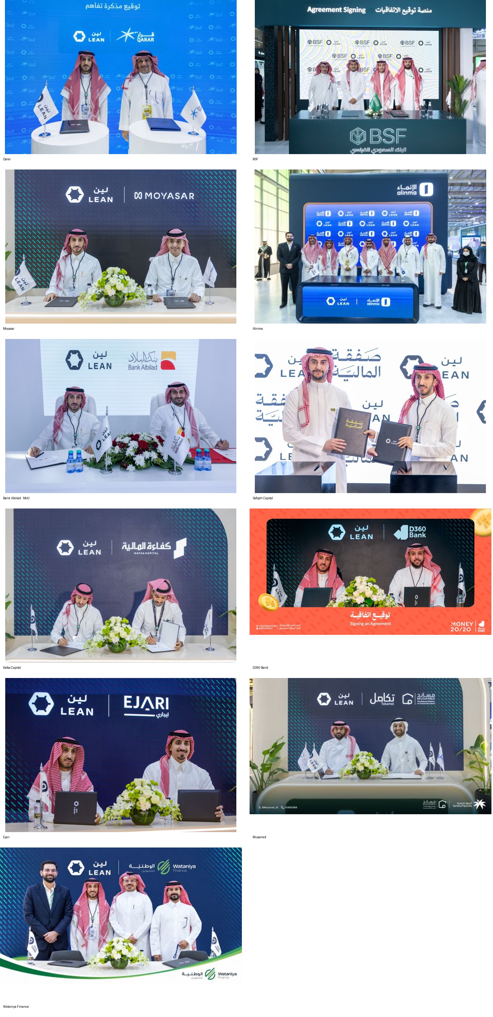 Collage of eleven Lean and partner signing moments at Money20/20
